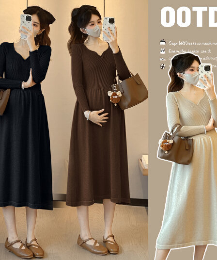 실사 지금 임산부 두꺼운 가을 겨울철 외출용 빅 사이즈 루즈핏 미니멀리즘 스웨터 임산부 치마 가을 겨울 의류