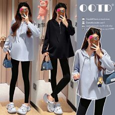 批发实拍~新款孕妇<b class='q'>秋</b>冬时尚休闲连帽百搭拉链宽松长袖孕妇装上衣