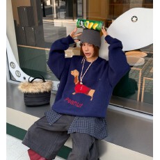 批发大版型~孕妇毛衣秋冬新款小狗加厚宽松套头<b class='q'>百搭</b>软糯圆领针织毛衣