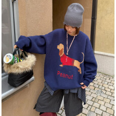 批发大版型~孕妇毛衣秋冬新款小狗加厚宽松套头<b class='q'>百搭</b>软糯圆领针织毛衣