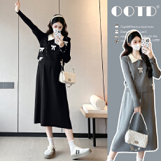 批发实拍已出货~孕妇装时尚洋气穿搭小香风马甲+打底针织连衣裙两件套