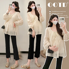 批发实拍—孕妇装春<b class='q'>秋</b>季长袖时尚韩版V领百搭减龄娃娃衫孕妇上衣