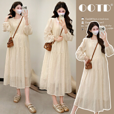 批发实拍~新款孕妇装春<b class='q'>秋</b>韩版简约时尚宽松显瘦大码刺绣连衣裙中长款