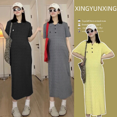 批发新款<b class='q'>孕妇</b><b class='q'>秋装</b>连衣裙新款法式<b class='q'>宽松</b>麻花针织polo领长款<b class='q'>孕妇</b><b class='q'>裙</b>