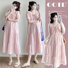 批发实拍~新款<b class='q'>孕妇装</b>夏季韩版简约<b class='q'>时尚</b>宽松显瘦大码连衣裙中长款