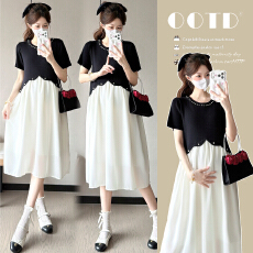 批发实拍~新款孕妇夏季时尚中长款<b class='q'>拼接</b>假两件显瘦雪纺洋气孕妇<b class='q'>连衣裙</b>