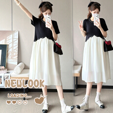 批发实拍~新款孕妇夏季时尚中长款<b class='q'>拼接</b>假两件显瘦雪纺洋气孕妇<b class='q'>连衣裙</b>