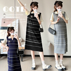 批发实拍~新款<b class='q'>孕妇装</b>夏季短袖polo领撞色菱格显瘦冰丝长款<b class='q'>孕妇</b><b class='q'>连衣裙</b>