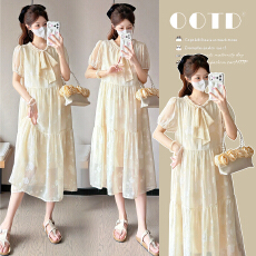 实拍~新款孕妇装夏季韩版简约时尚宽松显瘦大码连衣裙中长款