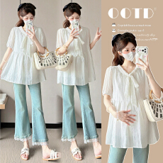 实拍—孕妇装夏季短袖宽松时尚韩版百搭减龄娃娃衫孕妇上衣