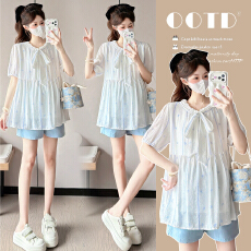 实拍—孕妇装夏季短袖宽松时尚韩版百搭减龄娃娃衫孕妇上衣