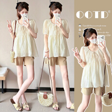 实拍—孕妇装夏季短袖时尚韩版V领百搭减龄娃娃衫孕妇上衣