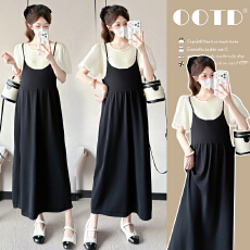 批发实拍~新款孕妇夏季时尚中长款<b class='q'>假两件</b>显瘦针织潮妈洋气孕妇<b class='q'>连衣裙</b>