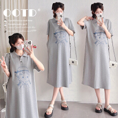 批发实拍—<b class='q'>孕妇装</b>夏季时尚洋气韩版POLO领<b class='q'>T</b><b class='q'>恤</b>裙宽松休闲夏季长款过膝