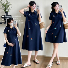 批发实拍—现—<b class='q'>孕妇</b><b class='q'>夏</b>时尚洋气韩版POLO领<b class='q'>T</b><b class='q'>恤</b>裙宽松休闲夏季长款过膝