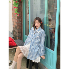 批发实价甜酷蕾丝双层领小熊蝴蝶结印花<b class='q'>格子</b><b class='q'>衬衫</b>女2026别致设计感上衣