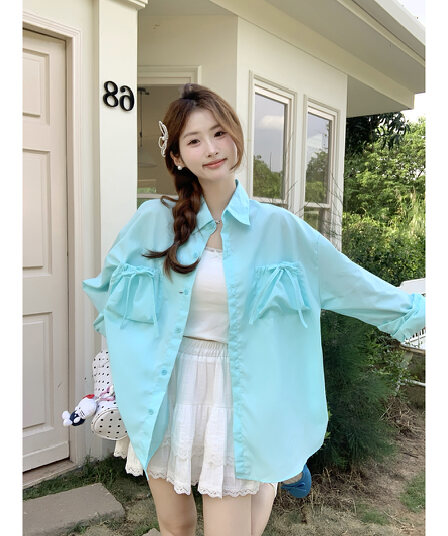 2026 한국 한 부서 루즈핏 주머니 펌프 로프 스트랩 여성 셔츠 2026 가을 새로운 Chic 디자인 센스 맨위