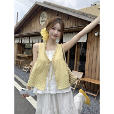 批发夏日小清新格子撞色拼接无袖衬衫<b class='q'>女装</b>2025年设计感别致假两件上衣