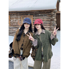 批发实拍复古灯芯绒长袖衬衫女内搭外穿圆领设计感<b class='q'>百搭</b>上衣外套