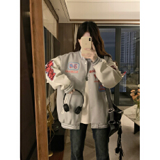 批发实价国潮牌学院风字母刺绣棒球服外套女春秋美式复古宽松<b class='q'>休闲</b>夹克