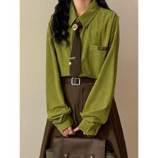 批发春秋2026新款美式复古宽松简约百搭灯芯绒长袖<b class='q'>衬衫</b><b class='q'>男</b>女打底衫上衣