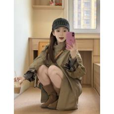 批发实价小个子卡其色风衣外套女<b class='q'>春</b>秋新款韩版宽松显瘦中长款百搭大衣