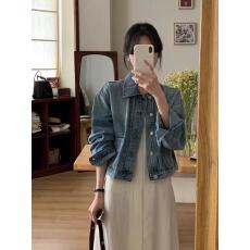 批发蓝色长袖牛仔外套女<b class='q'>春</b>秋季2025新款韩版休闲百搭短款夹克上衣
