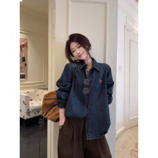 批发2026春款小马刺绣复古做旧牛仔<b class='q'>衬衫</b>女港风休闲百搭翻领<b class='q'>长袖</b>上衣