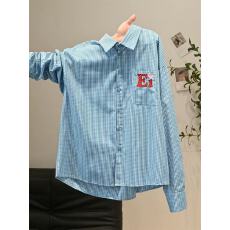 批发美式多巴胺刺绣格子<b class='q'>衬衣</b>外套女春季设计感小众超好看长袖<b class='q'>衬衫</b>上衣