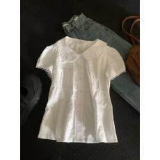 批发有货 ！白色好看甜美娃娃领衬衫女2025夏季小个子上衣