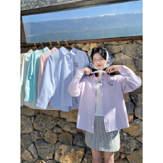 批发实价纯棉小马刺绣衬衫<b class='q'>外套</b>女2026春夏韩系简约百搭休闲翻领上衣