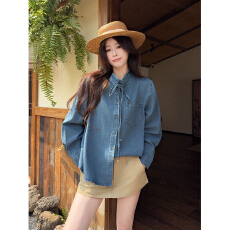 批发实价韩系复古花边领系带<b class='q'>牛仔</b><b class='q'>衬衫女</b>2026春季别致设计感长袖上衣