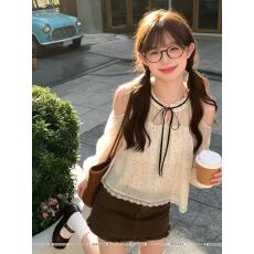 批发波点露肩衬衫春夏2026新款蝴蝶结系带花边小衫小个子<b class='q'>甜美</b>减龄上衣