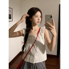 批发夏季法式<b class='q'>甜美</b>风蕾丝花边无袖衬衫女独特漂亮新款小衫系带背心上衣