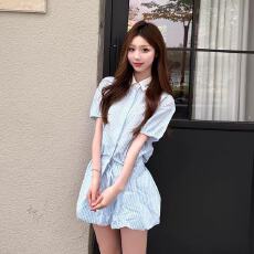 批发韩系学院风格纹polo领衬衫格纹花苞裙女夏潮流时尚<b class='q'>两件套</b>