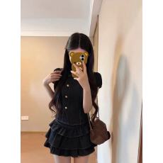 批发<b class='q'>韩版</b>少女感<b class='q'>套装</b>女夏季韩系复古娃娃领短袖衬衫蛋糕半身裙两件套