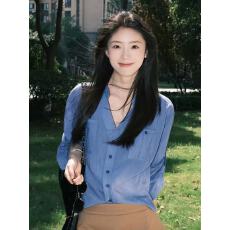 批发克莱因蓝衬衫女长袖2026春夏季新款<b class='q'>宽松</b>显瘦防晒衬衣外套