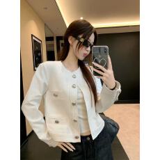 批发纯棉小香色明线圆领长袖外套女冬季高级感休闲宽松白色上衣