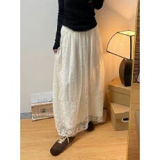 批发Hers2025十三行秋冬新款简约气质百搭日常磨毛提花<b class='q'>蕾丝</b>长款<b class='q'>半身裙</b>