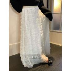 批发hers白色波点<b class='q'>网纱</b>半身裙女2025冬季新款高腰蛋糕裙蓬蓬大摆长裙