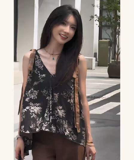 레트로 작은 대중 디자인 센스 Chic V넥 민소매 조끼 여성 여름 패션 루즈핏 슬림해 보이는 다용도 슬림해 보이는 맨위