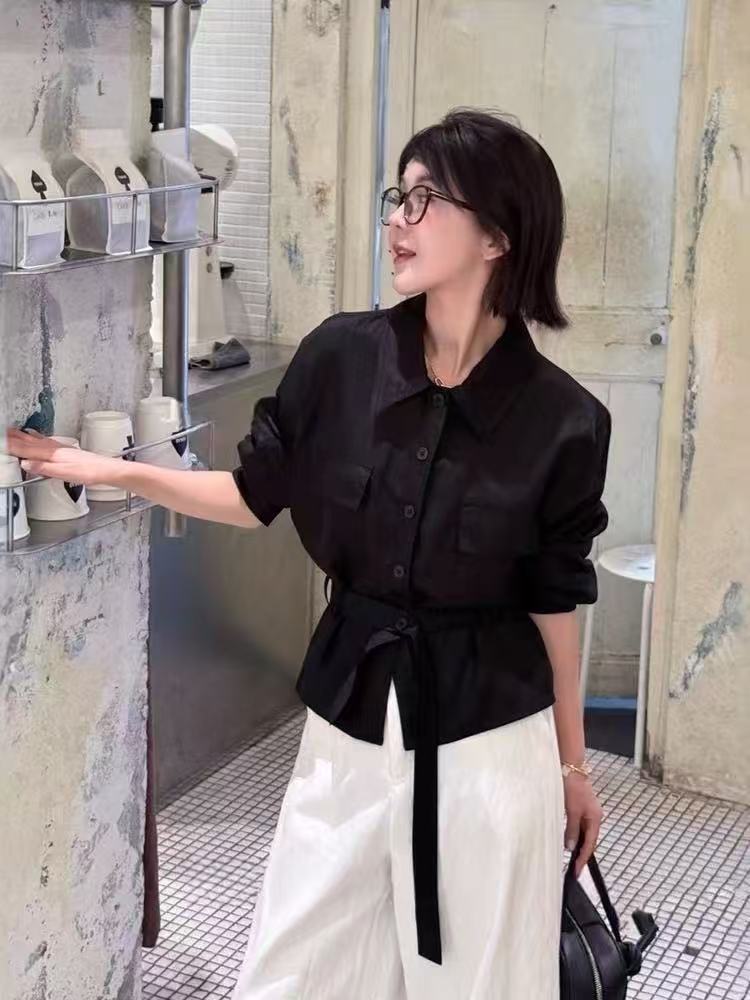 유럽 상품 2026 봄 느슨함 센스 패션 다용도 허리 수축 긴팔 여성 셔츠 디자인 센스 작은 대중 Chic 맨위 트렌디