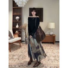 批发【画廊漫步】氛围感<b class='q'>复古</b>艺术感油画晕染<b class='q'>长裙</b>高腰半身裙