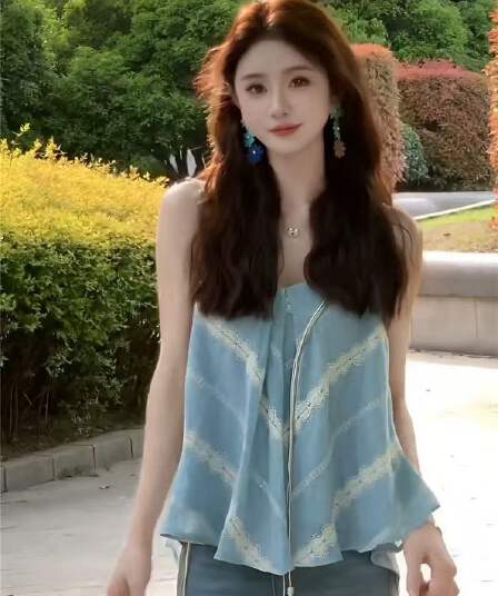 한국 스타일 2026 초여름 인터넷 색상 V넥 면 린넨 품격 슬림해 보이는 연령 감소 다용도 비즈 자수 달콤함 슬립 맨위