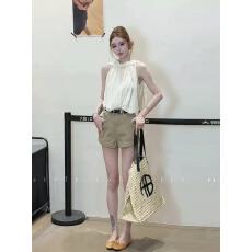 批发时尚潮流设计感无袖挂脖衬衫女2026年夏季新款<b class='q'>韩版</b>温柔风气质上衣