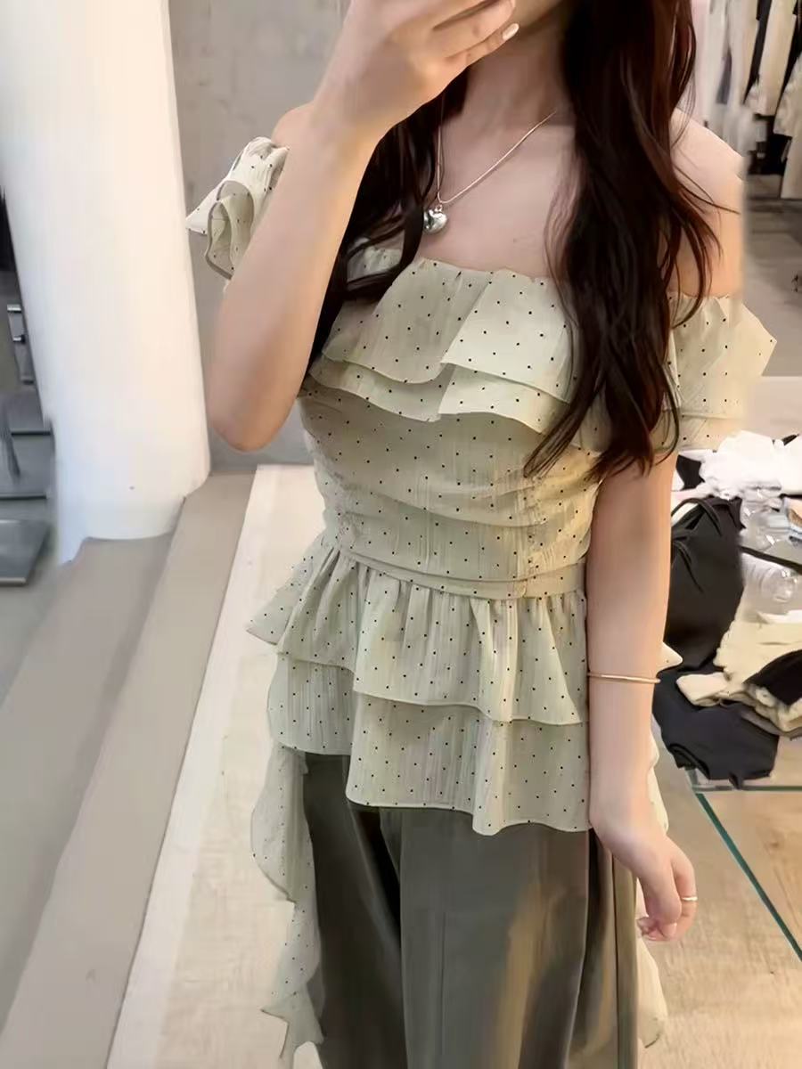 한 부서 프릴 Feifei 소매 허리 수축 레이스업 작은 셔츠 2026 여름 새로운 달콤함 부드러운 바람 슬림해 보이는 맨위 여성