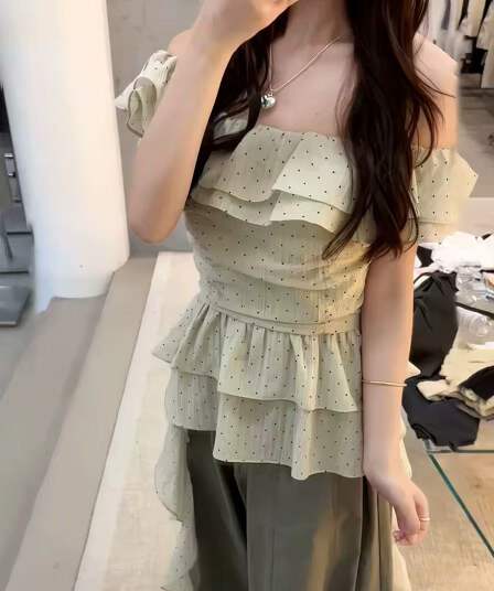한 부서 프릴 Feifei 소매 허리 수축 레이스업 작은 셔츠 2026 여름 새로운 달콤함 부드러운 바람 슬림해 보이는 맨위 여성