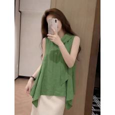 批发2026夏季新款轻量新中式无袖立领上衣绿色<b class='q'>大码</b>内搭女气质精致背心