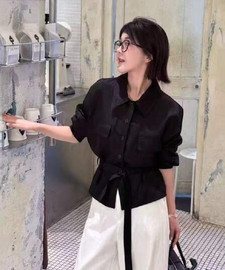 유럽 상품 2026 가을 느슨함 센스 패션 다용도 허리 수축 긴팔 여성 셔츠 디자인 센스 작은 대중 Chic 맨위 트렌디