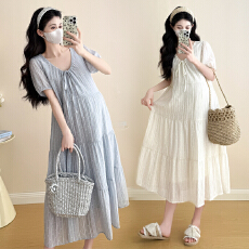 批发实拍 2026 夏季新款韩版时尚减龄显瘦绝美提花气质抽绳<b class='q'>连衣裙</b>